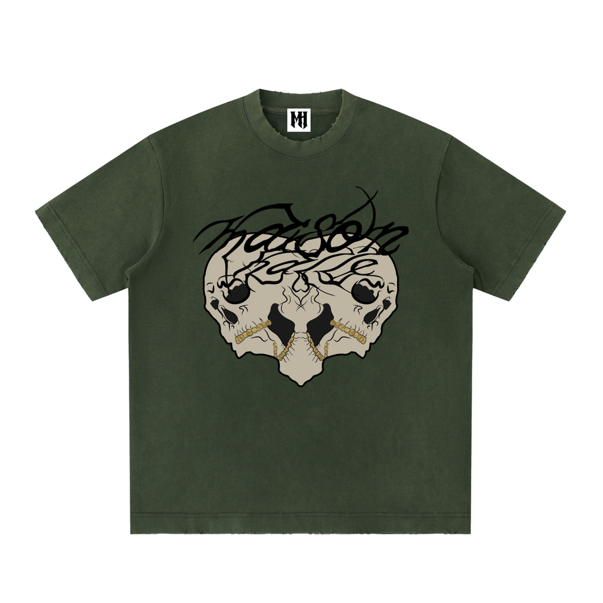 Heavyweight Vintage Washed Frayed Maison Halle Skull T-Shirt