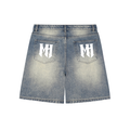 Faded Labeled Distressed Baggy Denim Shorts