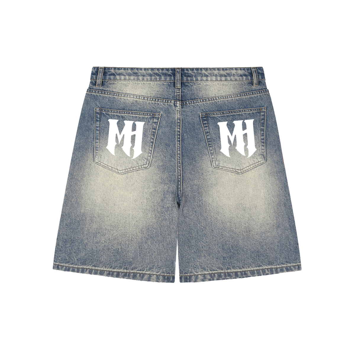 Faded Labeled Distressed Baggy Denim Shorts