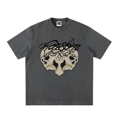Heavyweight Vintage Washed Frayed Maison Halle Skull T-Shirt