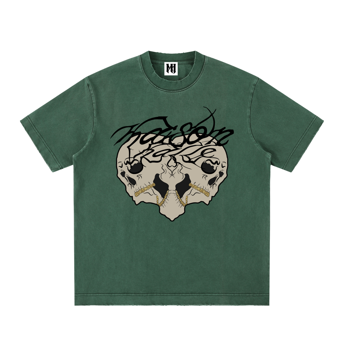 Heavyweight Vintage Washed Frayed Maison Halle Skull T-Shirt