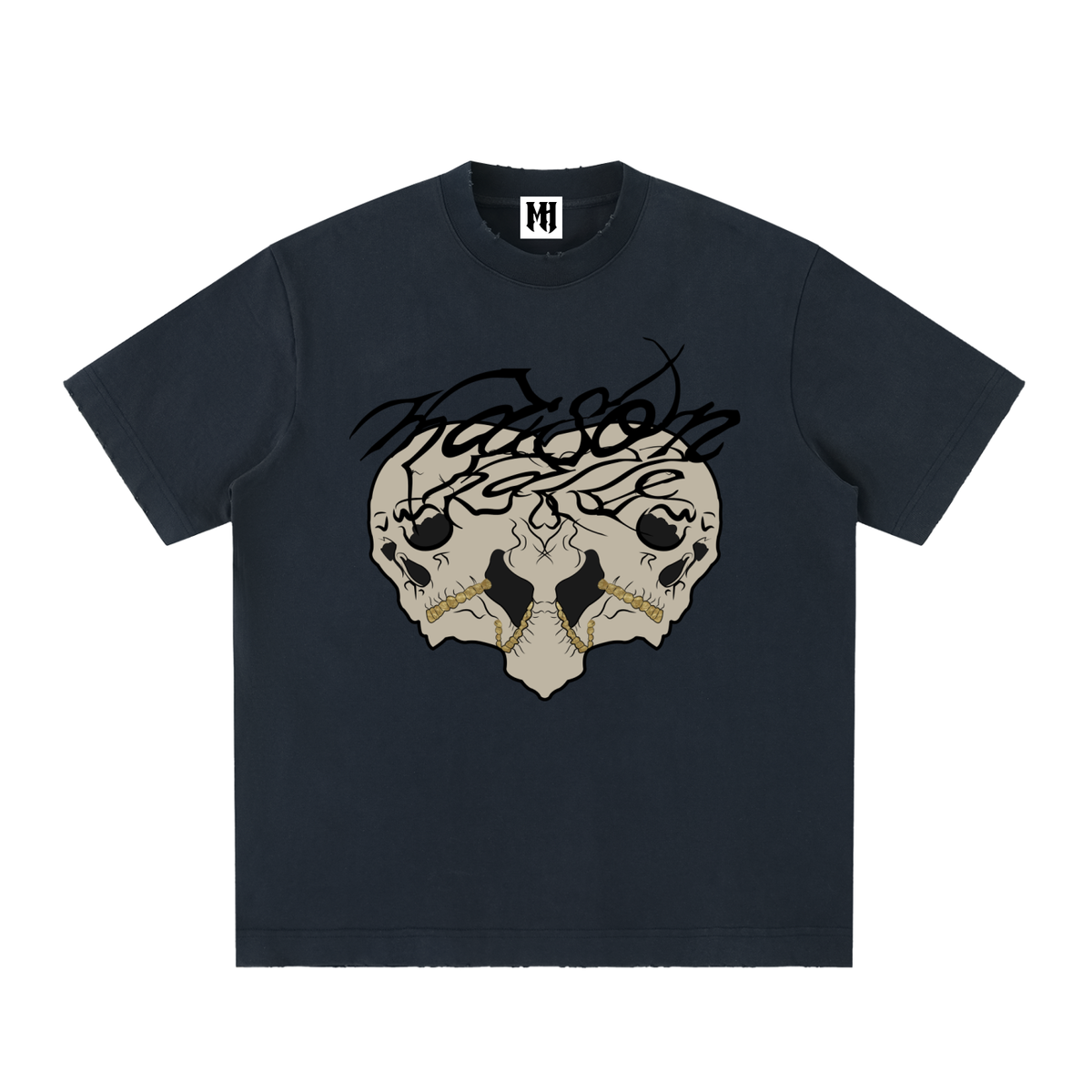 Heavyweight Vintage Washed Frayed Maison Halle Skull T-Shirt